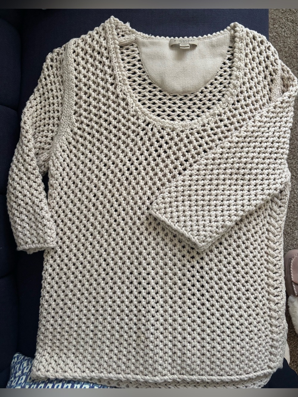 Burberry Brit Open-Knit Scoop Neck Sweater in Cream